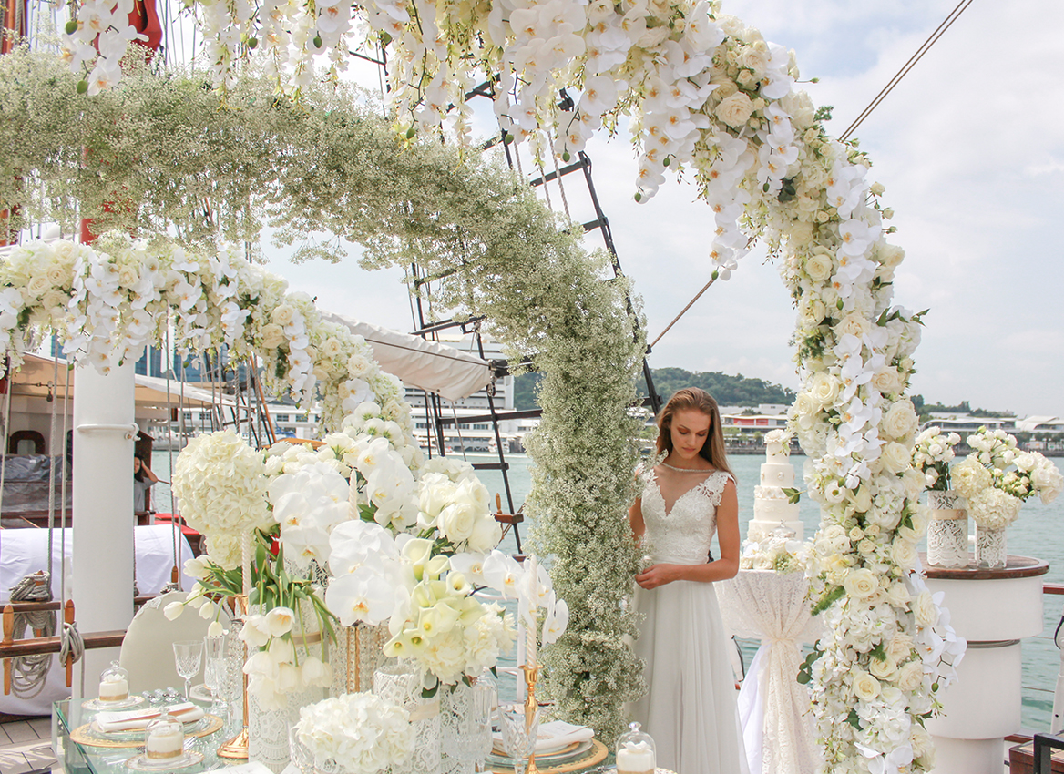 wedding arrangement with the bride onboard royal albatross